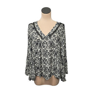 Eri + Ali Blouse Womens Medium Floral Print Bell Sleeve Boho Top Rayon‎